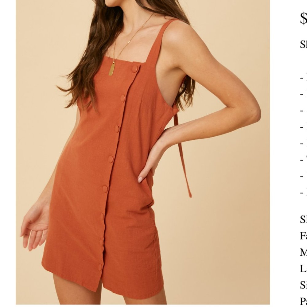 Linen Button Down Rust Overall Dress - image 1